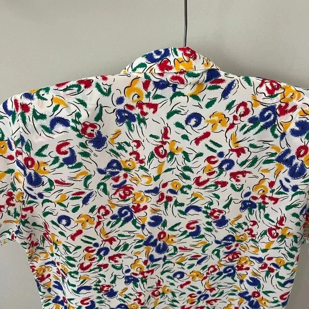 Vintage: Petite Impressions 90s Colorful White Floral Button Up - Size 4 - Picture 13 of 16